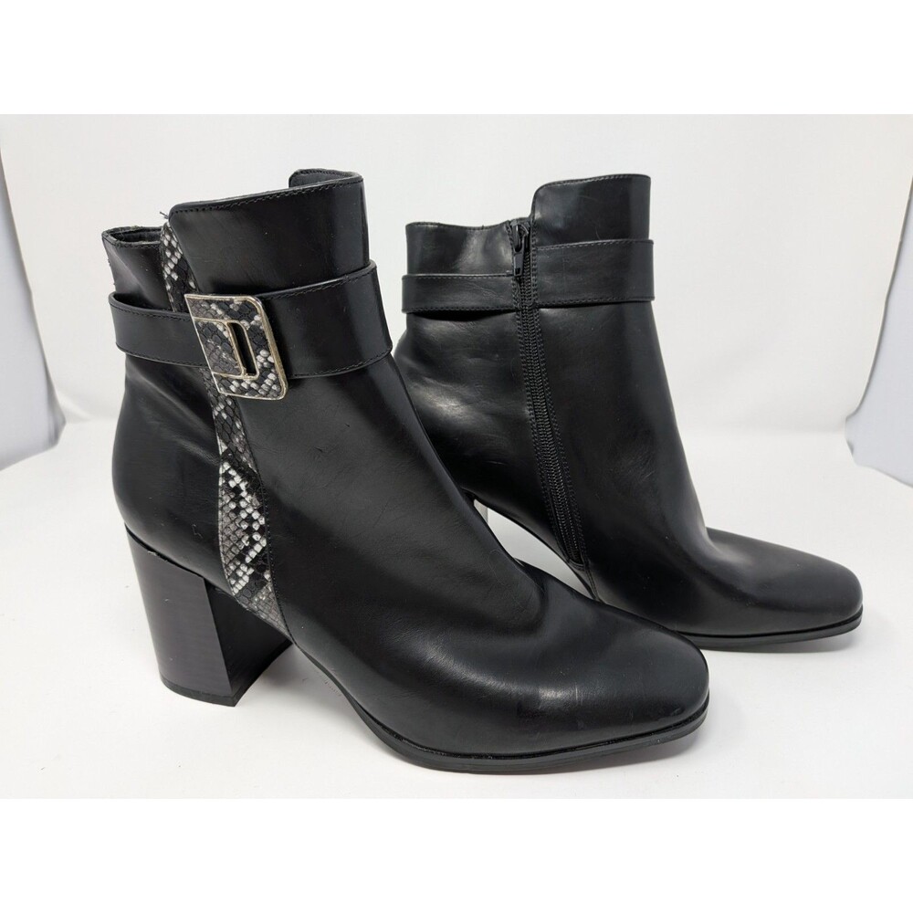 The Limited Gildey Black Leather Snake Trim Ankle Boots Women's 11 Block Heel